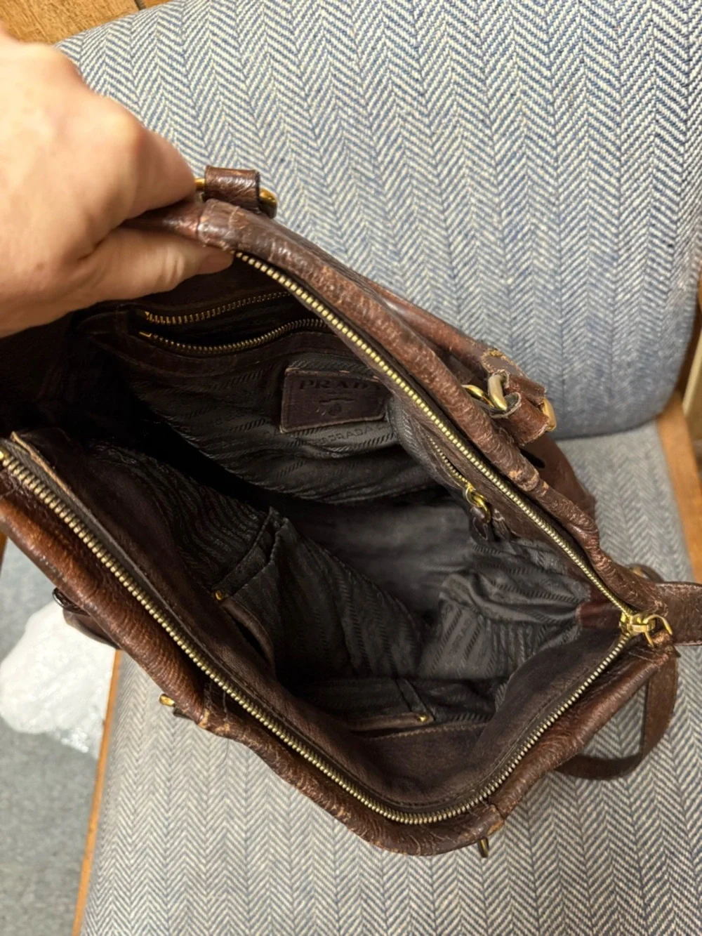 Prada Dark Brown Deerskin Cervo Antik Leather Messenger Bag with Gold Hardware - Picture 10 of 10